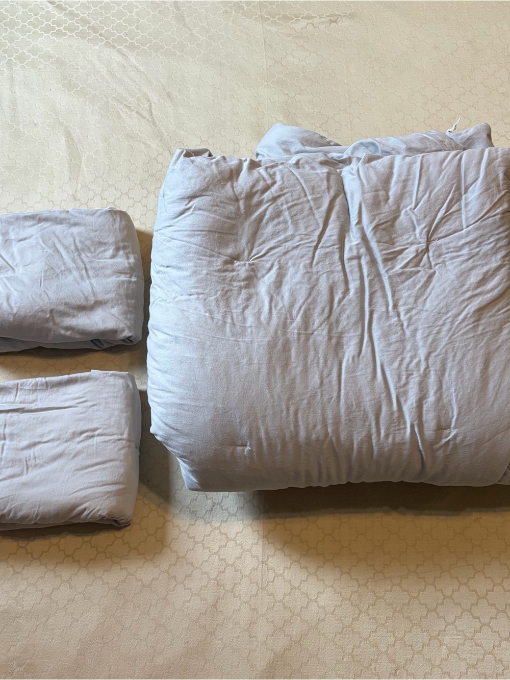 Pottery Barn 3 Piece Queen Gray Cotton Comforter Quilt Sheet Set & Standard Sham